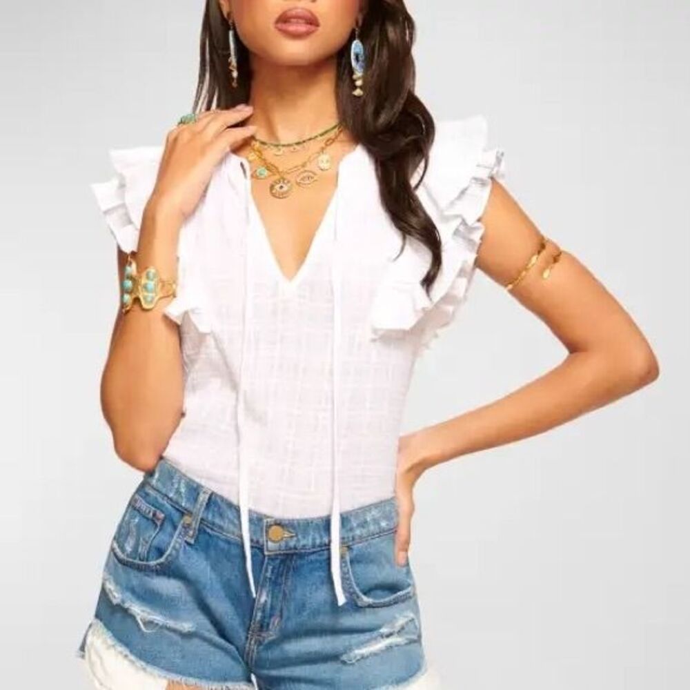 Ramy Brook London Flutter Sleeve Blouse Ivory White Cotton